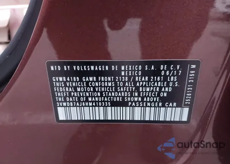 2017 Volkswagen Jetta 1.4T Se из США, поврежденный, VIN 3VWDB7AJ6HM410335